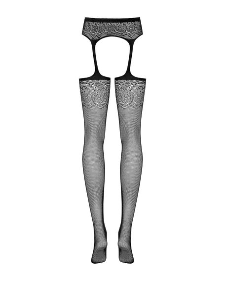 Сетчатые чулки-стокинги с цветочным рисунком Obsessive Garter stockings S207 S/M/L, черные, имитация | Зображення 5