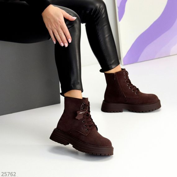 Повсякденні шоколадні зимові черевики берці натуральна замша доступна ціна | Зображення 6