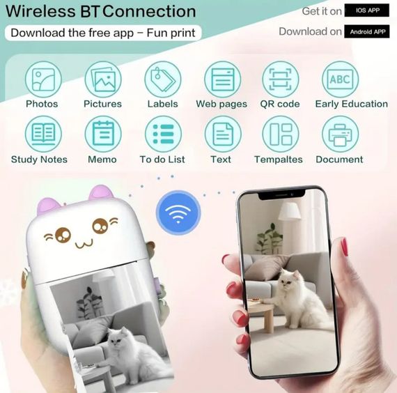 Портативный мини-термопринтер Bluetooth для этикеток и заметок, бесчернильный карманный принтер Розовый | Зображення 1