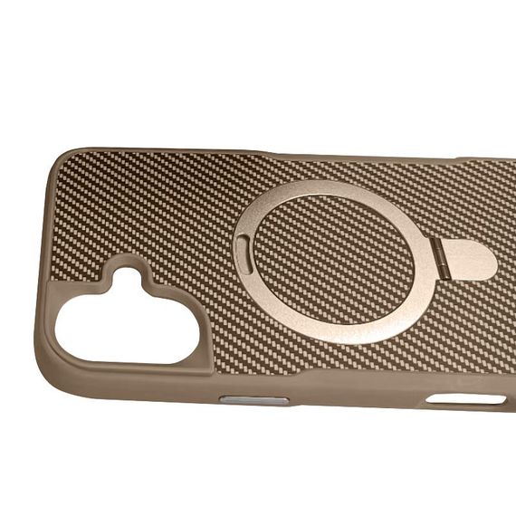 TPU+PC чехол Metal Buttons with MagSafe Carbon Ring для Apple iPhone 16 (6.1") Золотой | Зображення 1