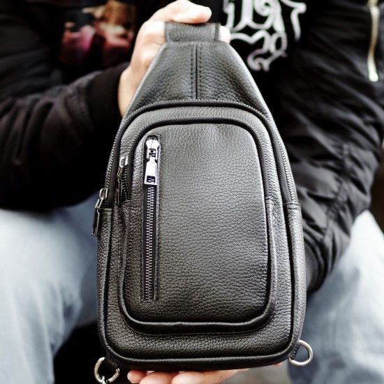 Сумка-слінг чоловіча чорна через плече з натуральної шкіри TIDING BAG 68223 | Зображення 3