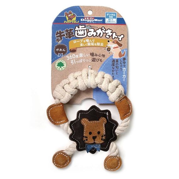 Іграшка для собак DoggyMan Leather Lion With Rope, 15 см | Зображення 1