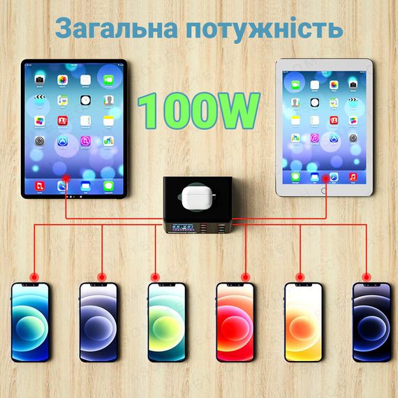 Мультизарядное устройство с беспроводной зарядкой Addap MCS-X9, на 8 USB, 100W | Зображення 4