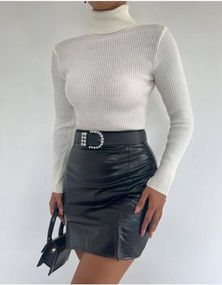 Женская водолазка-гольф в рубчик с высоким воротником SA409, размер 42/48, цвет белый