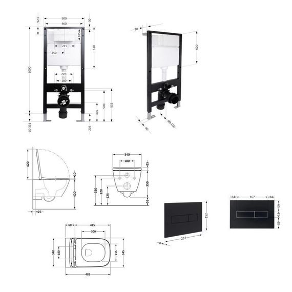 Готовое решение Qtap для ванной комнаты: подвесной унитаз Crow Ultra Quiet 485x340x290 + комплект инсталляции Standard (линейная | Зображення 1