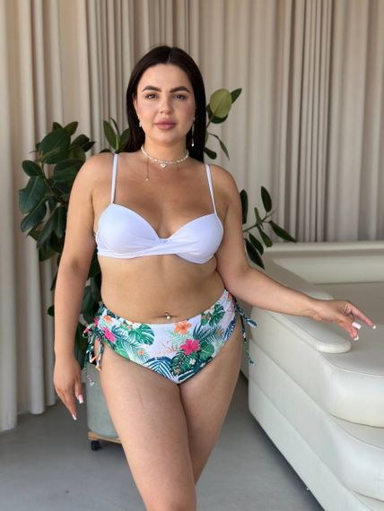 Роздільний білий купальник PLUS SIZE з тунікою в тропічному принті | Зображення 8