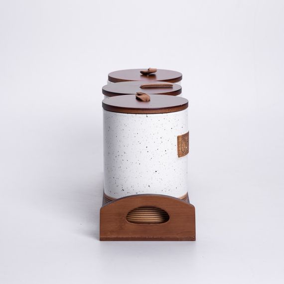 Набір порцелянових банок для сипучих 3 шт по 800 мл з кришками Бежевий HP-26-1BE | Зображення 5