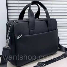 Шкіряний чорний портфель Чоловіча шкіряна сумка портфель для ноутбука і документів  Tiding Bag 89378
