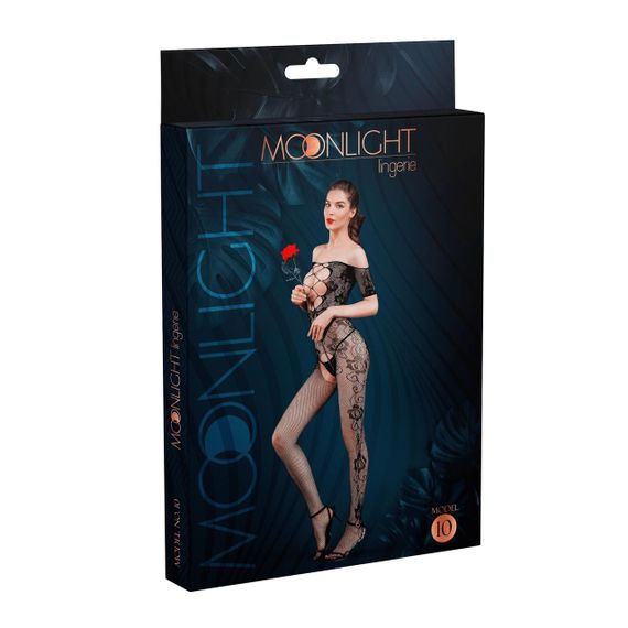 Бодістокінг з доступом Moonlight Model 10 Black, імітація шнурівки, квітковий декор, відкриті плечі, One size | Зображення 2