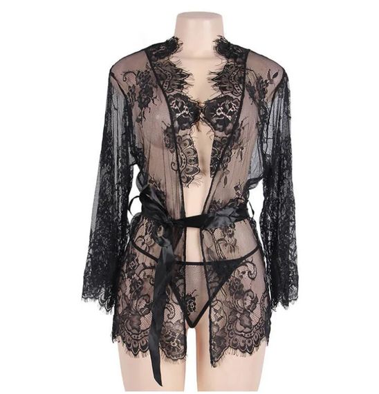 Короткий прозорий еротичний халат чорного кольору (L, XL) | Зображення 9