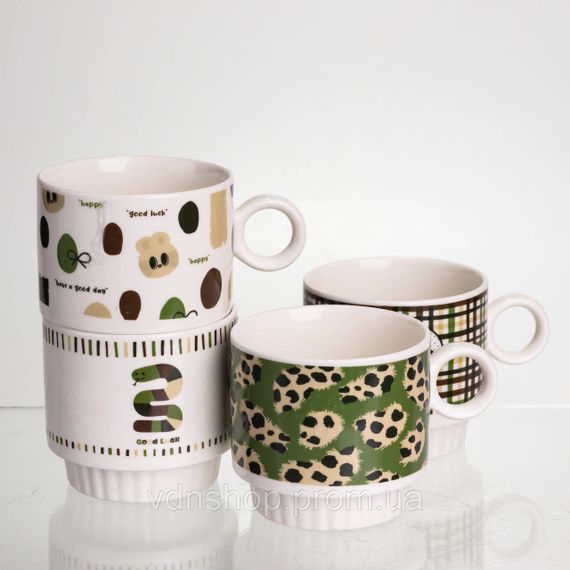 Набор чашек для чая и кофе на металлической подставке Lucky 4 (шт) по 300 (мл) подарочный набор фарфоровых чашек FM-16 | Зображення 2