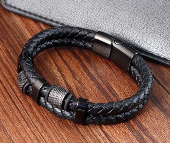 Мужской кожаный браслет Primo Dual Coral 210 с магнитной застежкой - Black | Зображення 2