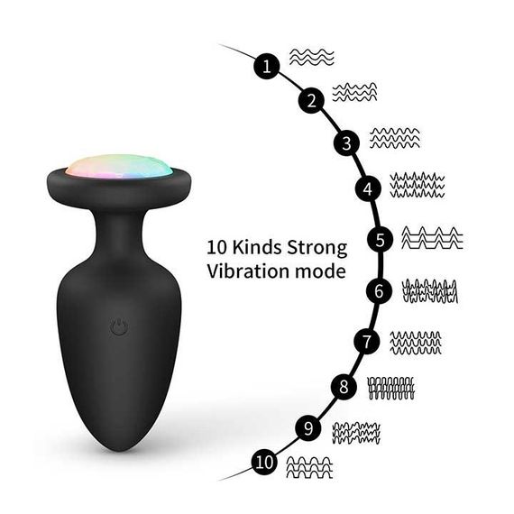 Светящаяся анальная пробка с вибрацией 10X Light Up Rechargeable Anal Plug - 4,4 см – Анальные игрушки | Зображення 1