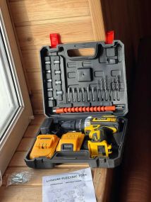 Акумуляторний дриль шуруповерт 24v 5ah з набором біт свердл та насадками в кейсі з 2-ма акб.