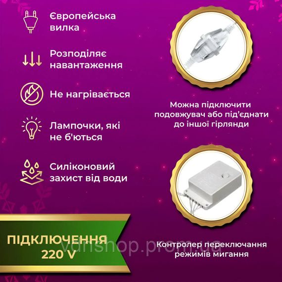 Гірлянда штора світлодіодна GarlandoPro Роса 200LED 3х2м 10 ліній 8 режимів гірлянда крапля роси 173301ML | Зображення 3