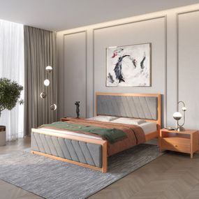 Двоспальне дерев'яне ліжко Mebigrand Барселона Б6 Яблуня/Аляска 93 (Сірий) 160х200 см (MBG-14541)