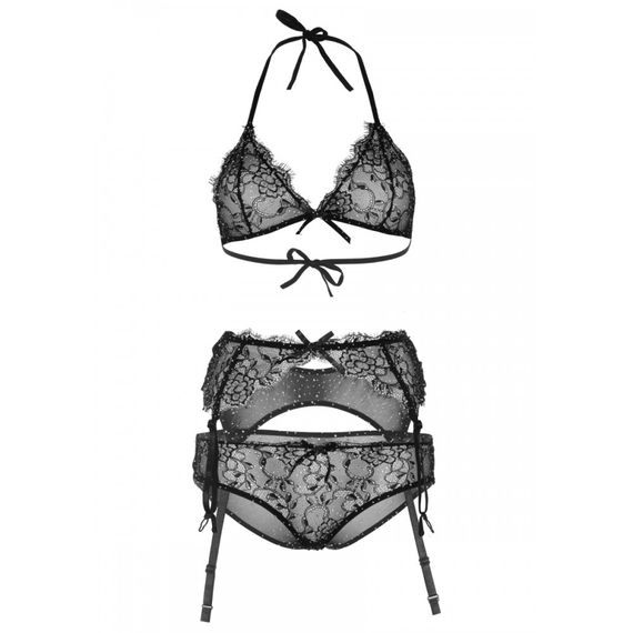 Сексуальний комплект мереживний з поясом для панчіх, зі стразами Leg Avenue Rhinestone чорний | Зображення 3