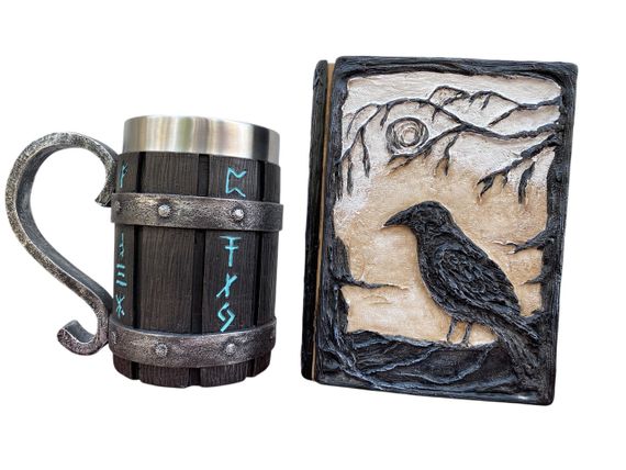 Подарунковий набір Кухоль 3D Скандинавські Руни та Блокнот 3D «Тінь Ворона»