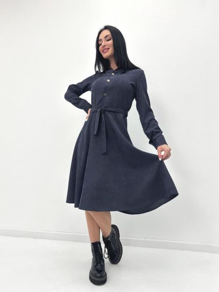 Женское модное вельветовое платье миди с поясом GF08575 цвет темно-серый, размер 42/44 | Зображення 1
