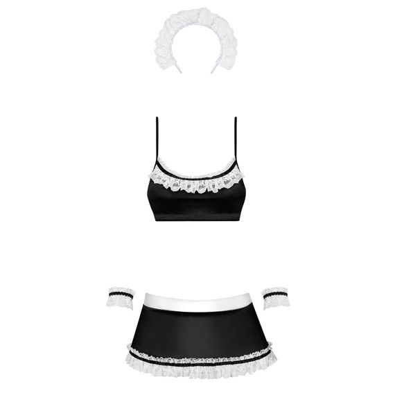 Атласний еротичний костюм покоївки Obsessive Maid set S/M, black, 5 предметів | Зображення 2