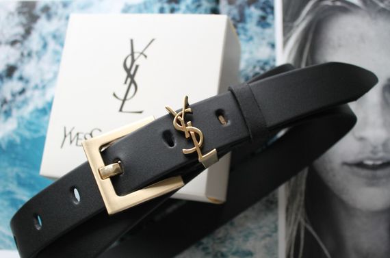 Женский ремень ширина 3.8 см пряжка золото Yves Saint Laurent черный | Зображення 1