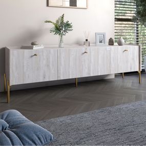 Тумба під телевізор на 3 шухляди LION Wood з золотими ніжками 160х65х40 см Самоа Димчастий (LION-042999)