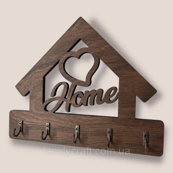 Ключниця настінна з серцем Home (Будинок) венге на 5 гачків, дерев'яна вішалка тримач для ключів у передпокій | Зображення 8