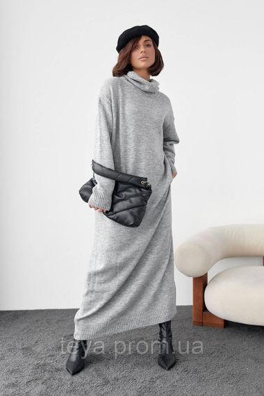 В'язане плаття oversize з високим горловиним кольором сірий розмір M FL_000905