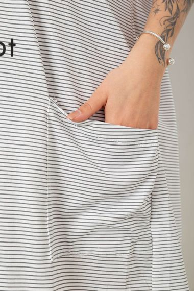 Нічна сорочка в смужку, колір сіро-білий, 238R15022-1 | Зображення 5