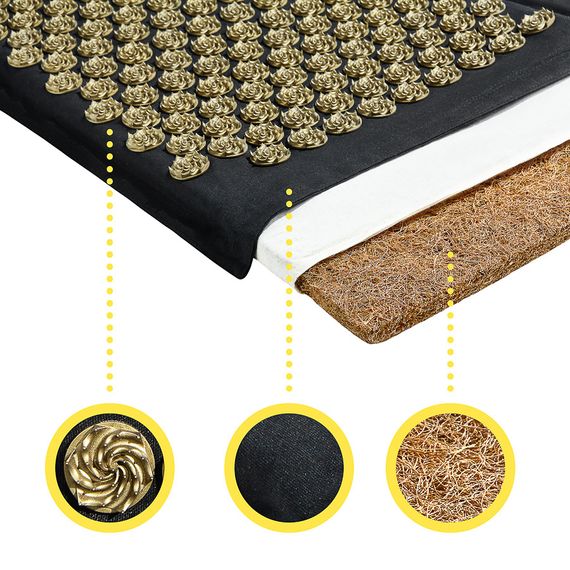 Килимок акупунктурний 4FIZJO Eco Mat Аплікатор Кузнєцова з подушкою 68 x 42 см Black/Gold 4FJ0179 (P-5907739311566) | Зображення 5