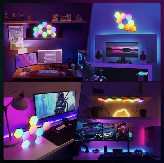 Світлодіодні RGB шестикутні ліхтарі, дистанційне керування, додаток, синхронізація музики, 8 шт. | Зображення 1