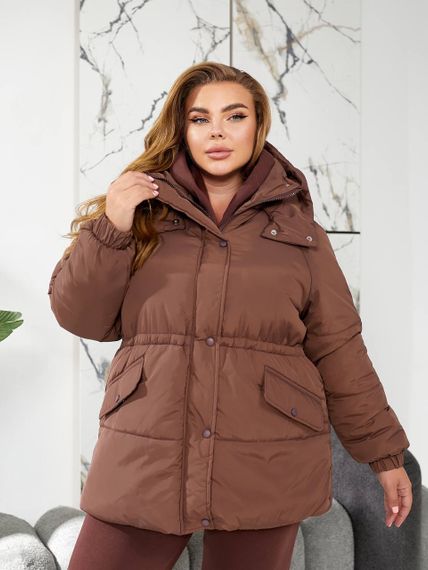 Женская теплая зимняя куртка на кулиске с капюшоном NB24035 цвет коричневый размер 42/44 | Зображення 9