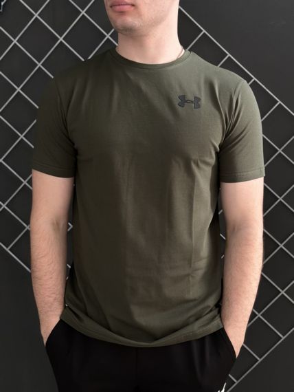 Комплект 3 в 1 Демісезонний спортивний костюм Under Armour чорна кофта на змійці + чорні штани (двонитка) + Футболка хакі Under | Зображення 5