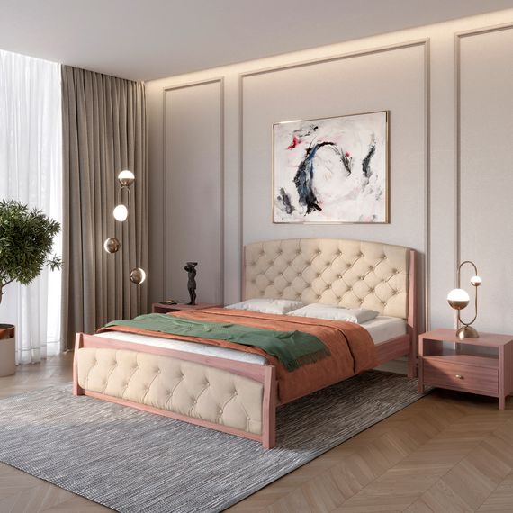 Полуторне дерев'яне ліжко Mebigrand Мехіко Горіх лісовий/Аляска 23 (Бежевий) 120х190 см (MBG-11978)