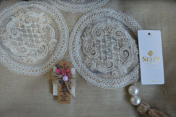 Льняная скатерть Selin Cansu 160×300 Бежевая | Зображення 3