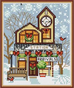 Набор для вышивания крестиком по нанесённой на канву схеме "Cristmas cottage 4". (AIDA 14CT printed, 15*17 см)