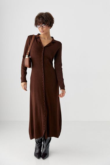 Трикотажна довга сукня на ґудзиках - коричневий цвет, ONE SIZE (є розміри) | Зображення 4