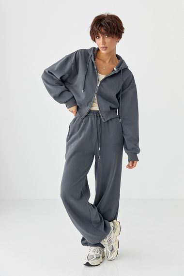 Теплий спортивний костюм з об'ємним написом - темно-сірий цвет, S/M (є розміри)