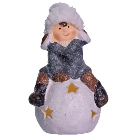 Новогодняя декоративная фигурка с подсветкой 9,5*8*16 см Ребенок на снежном шаре из фарфора CR-5-20