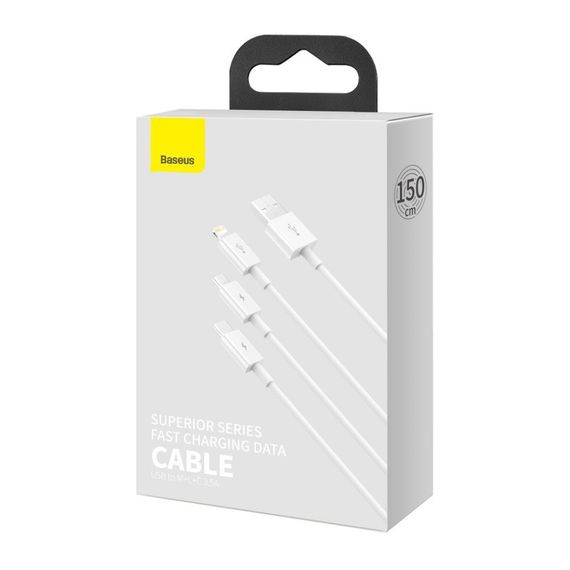 Дата кабель USB 2.0 AM to Lightning + Micro 5P + USB-C 1.5m 3.5A white Baseus (CAMLTYS-02) | Зображення 2