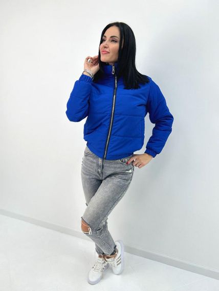 Женская демисезонная короткая куртка на молнии GF1215 цвет синий, размер 42/44