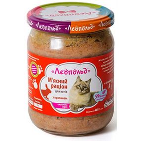 ЛЕОПОЛЬД М'ясний раціон з кроликом для котів, скляна банка 460 г (6шт/уп)