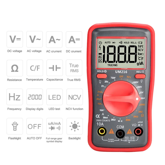 Мультиметр QHTITEC UM216NCV True RMS цифровой USB автоматический AC DC измеритель (sv2456) | Зображення 1