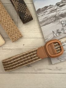Плетений ремінь зі штучної рафії з квадратною пряжкою, 4,5 см / 100 см Бежевий  (9748)