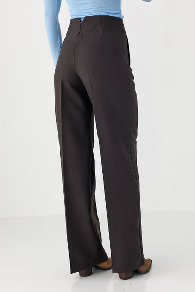 Класичні штани-палаццо з високою посадкою - темно-коричневий цвет, XS (є розміри) | Зображення 1