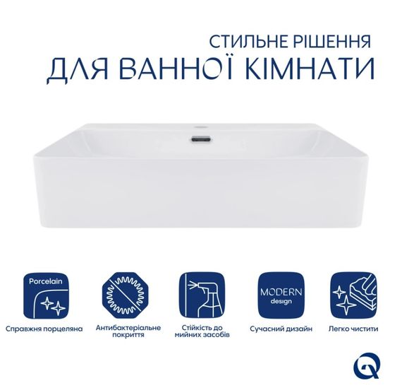 Раковина підвісна Qtap Nando LT 610х420х140 мм, White, прямокутна, без донного клапана QT12116146W | Зображення 5