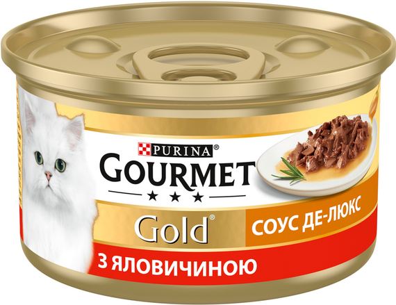 Вологий корм Purina GOURMET GOLD для дорослих котів соус-де-люкс, яловичина 85г | Зображення 1