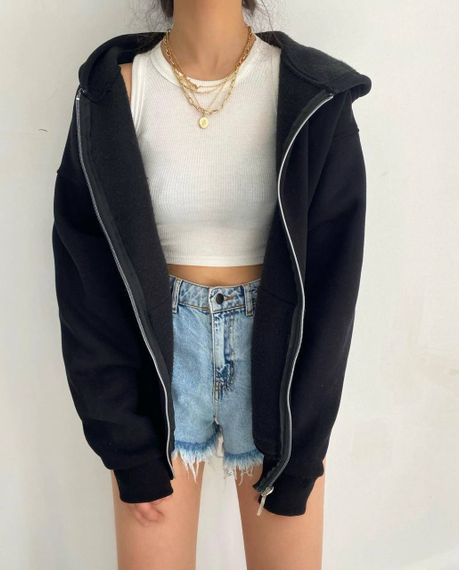 Женское зип-худи оверсайз на молнии теплое на флисе с капюшоном размер 42/46 цвет черный  GF052 | Зображення 2