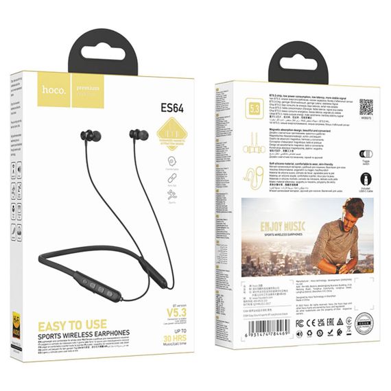 Беспроводные наушники HOCO ES64 Easy Sound sports BT earphones Black | Зображення 2