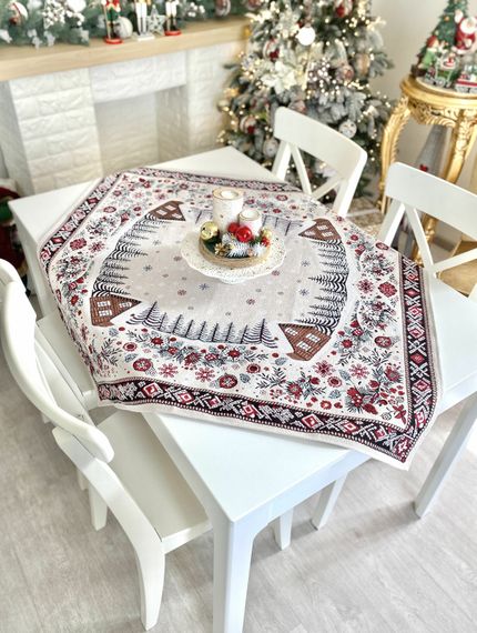 Скатертина гобеленова HUTSUL Limaso, 97х100, Квадратна, Новорічний, Без люрексу, з мікрофібою, 80% поліестер, 15% бавовна, 5% акрил, Гобелен | Зображення 1